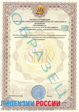 Образец сертификата соответствия (приложение) Электросталь Сертификат ISO 13485