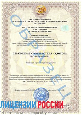 Образец сертификата соответствия аудитора №ST.RU.EXP.00006030-1 Электросталь Сертификат ISO 27001