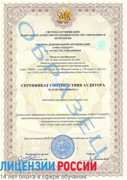 Образец сертификата соответствия аудитора №ST.RU.EXP.00006191-3 Электросталь Сертификат ISO 50001